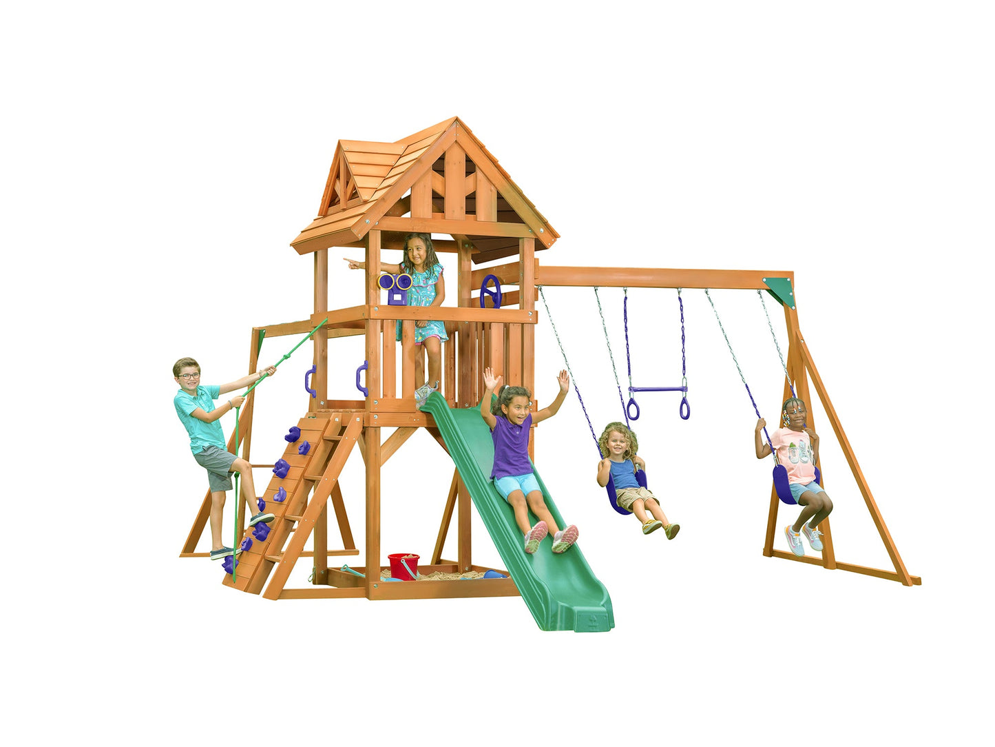 Mountain View Lodge Swing Set w/ Wooden Roof