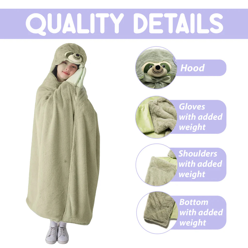 Sloth Sensory Weighted Stuffed Animal Robe Hoodie Blanket