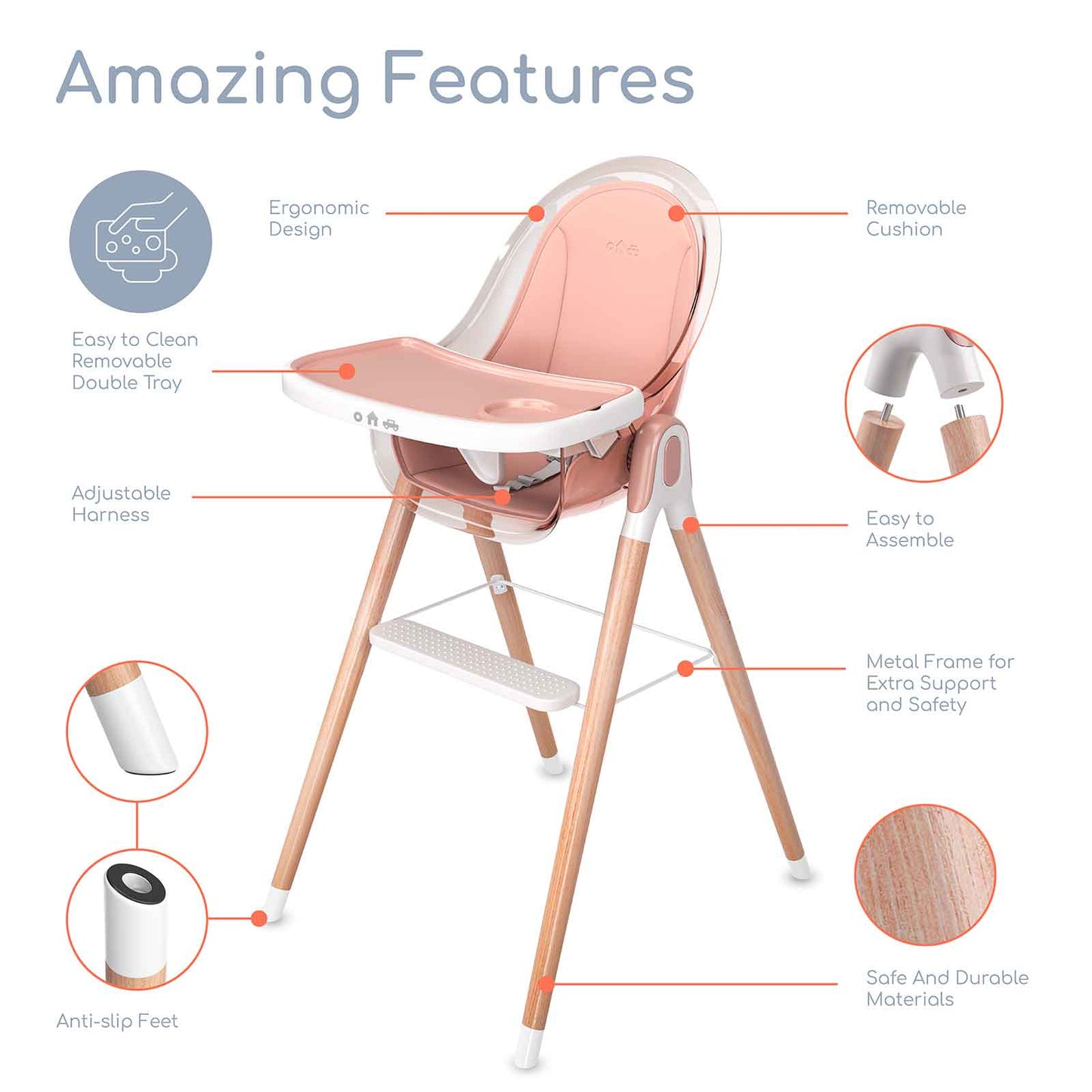 Children of Design 6 in 1 Deluxe High Chair with Cushion