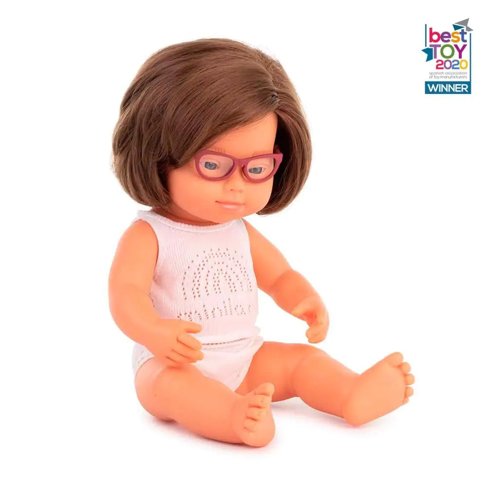 Baby Doll caucasic girl Down Syndr. Glasses 15''