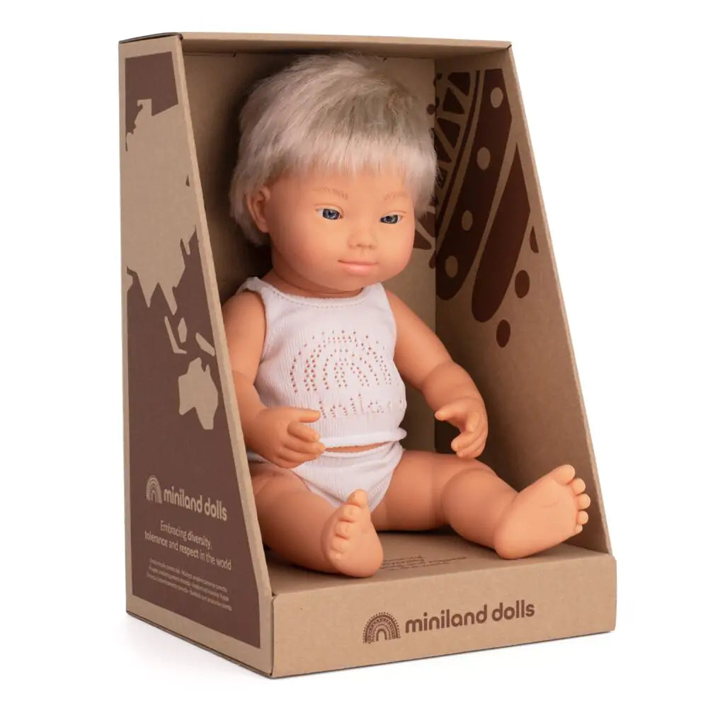 Baby Doll Caucasian Blond boy with Down Syndrome 15"