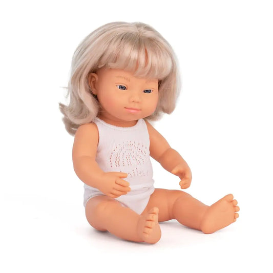 Baby Doll Caucasian Blond girl with Down Syndrome 15"