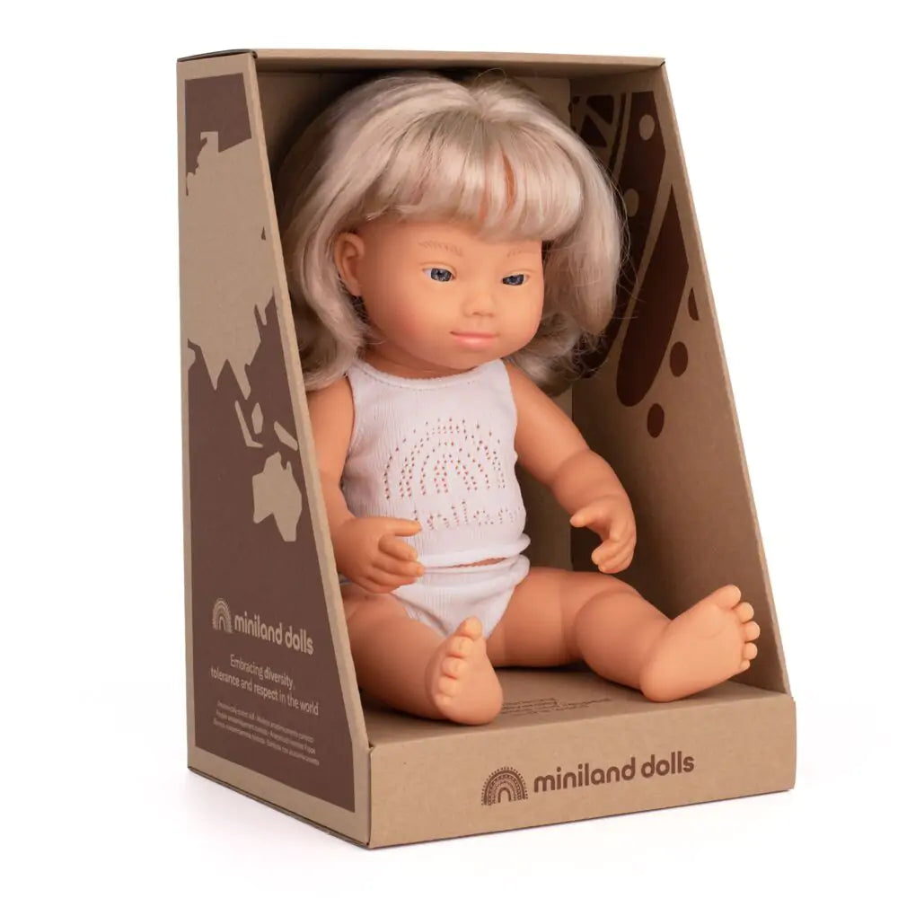 Baby Doll Caucasian Blond girl with Down Syndrome 15"