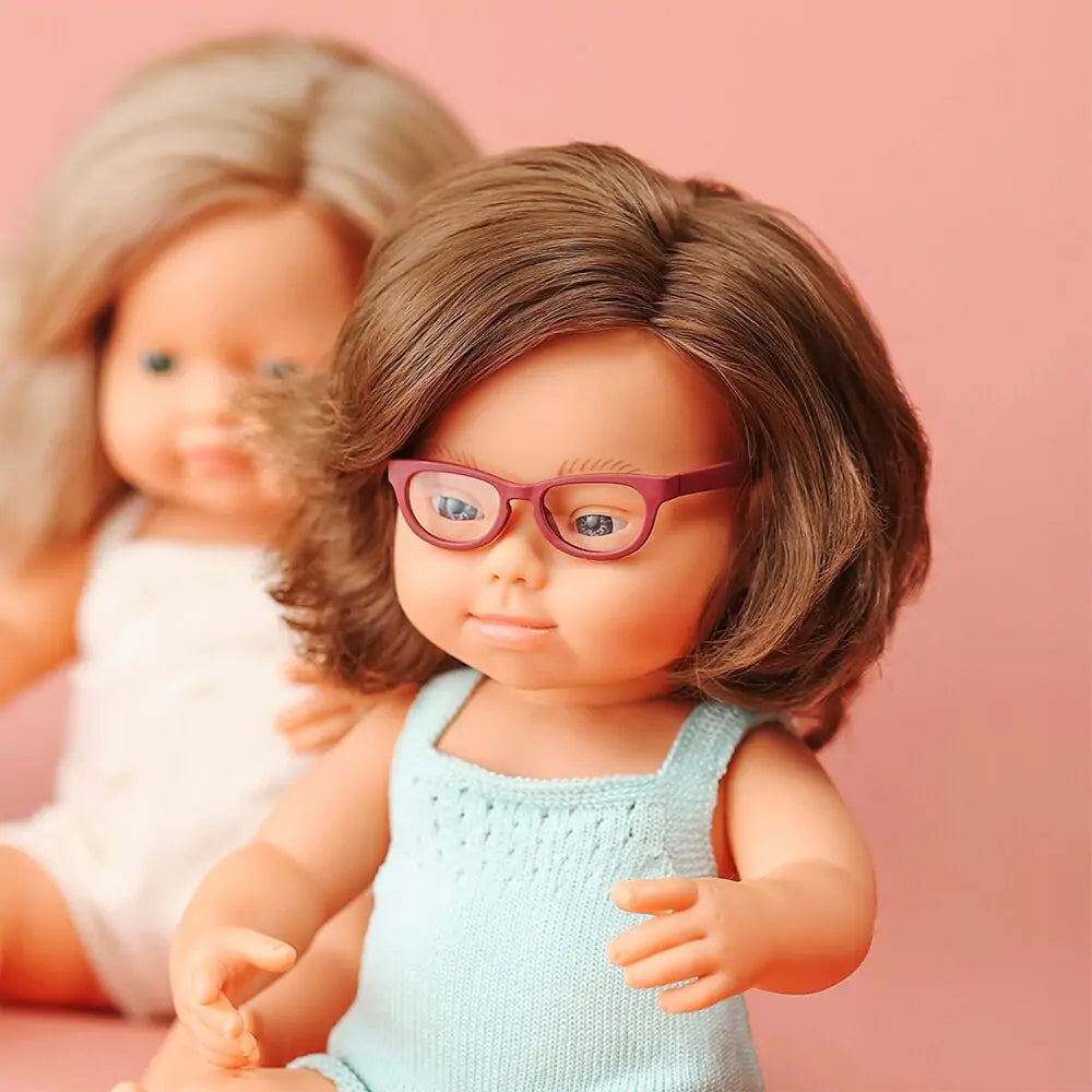 Caucasian girl doll Down Syndrome with Glasses 15" Colourful Edition