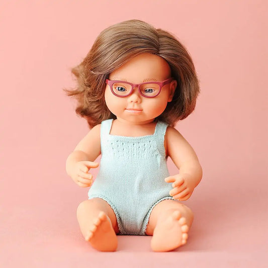 Caucasian girl doll Down Syndrome with Glasses 15" Colourful Edition