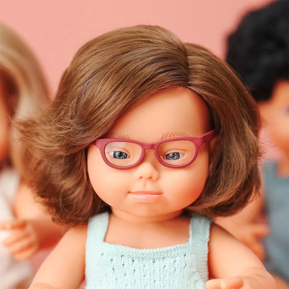 Caucasian girl doll Down Syndrome with Glasses 15" Colourful Edition