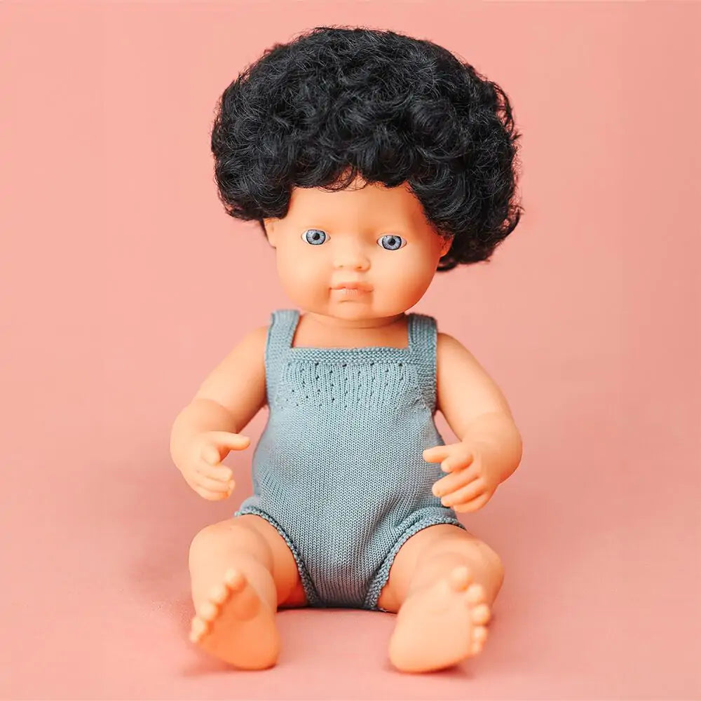 Doll caucasian curly black hair 15" Colourful Edition