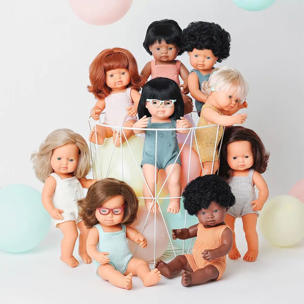 Doll caucasian curly black hair 15" Colourful Edition