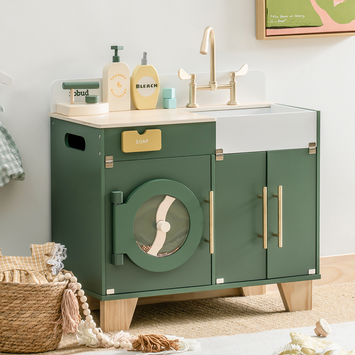 Vintage Green Wooden Play Washing Machine