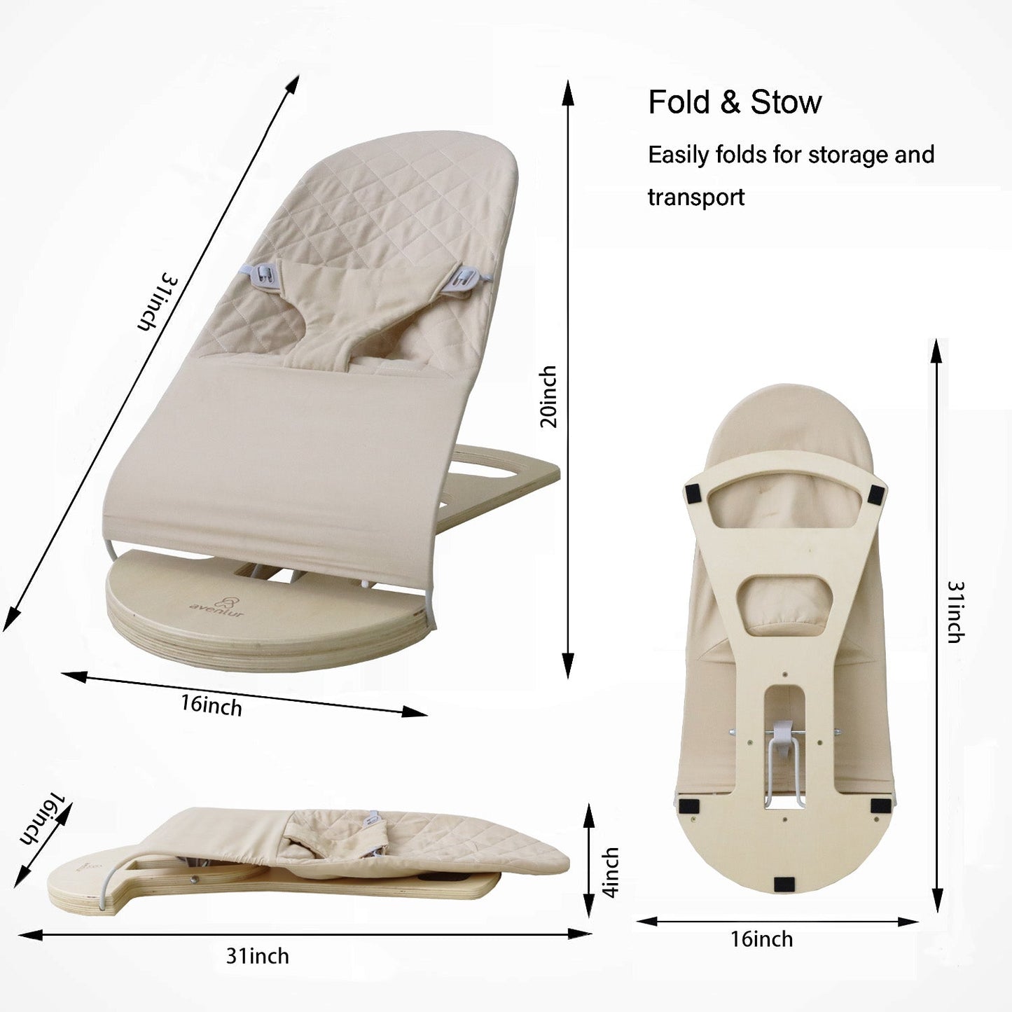 Avenlur Fir Baby Bouncer – Foldable Wooden Baby Rocker with Play Arch