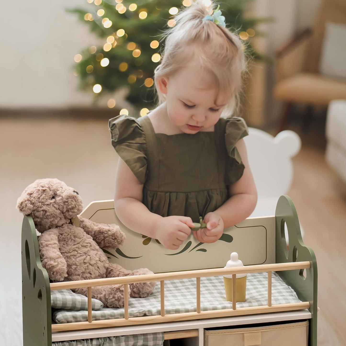 Wooden Baby Doll Crib for Kids | Green