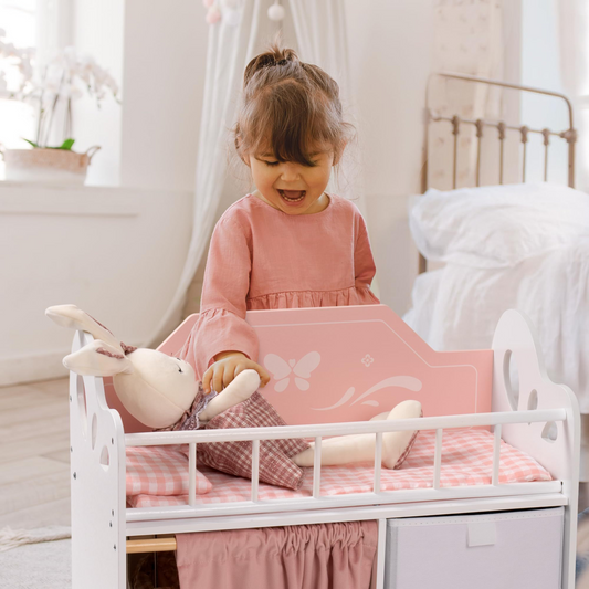 Wooden Baby Doll Crib for Kids | Pink