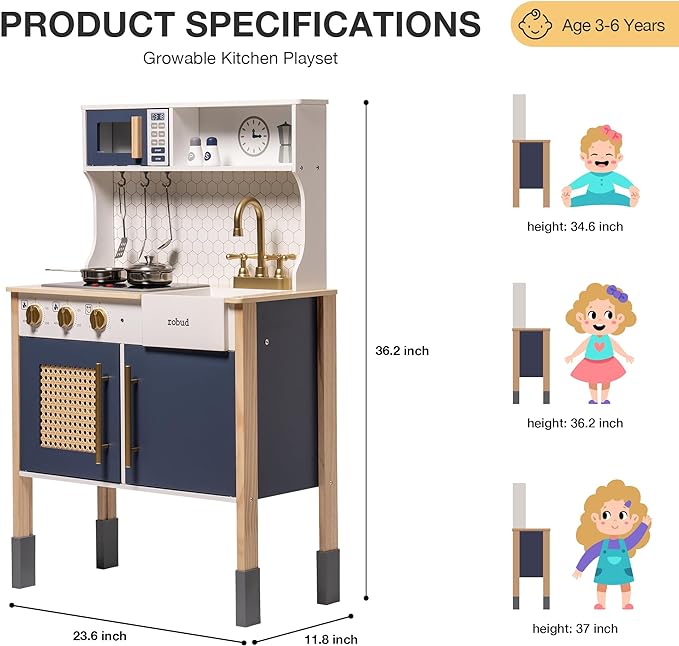 Grow With Me Adjustable Height Kitchen | Blue - Oliver Ruffus