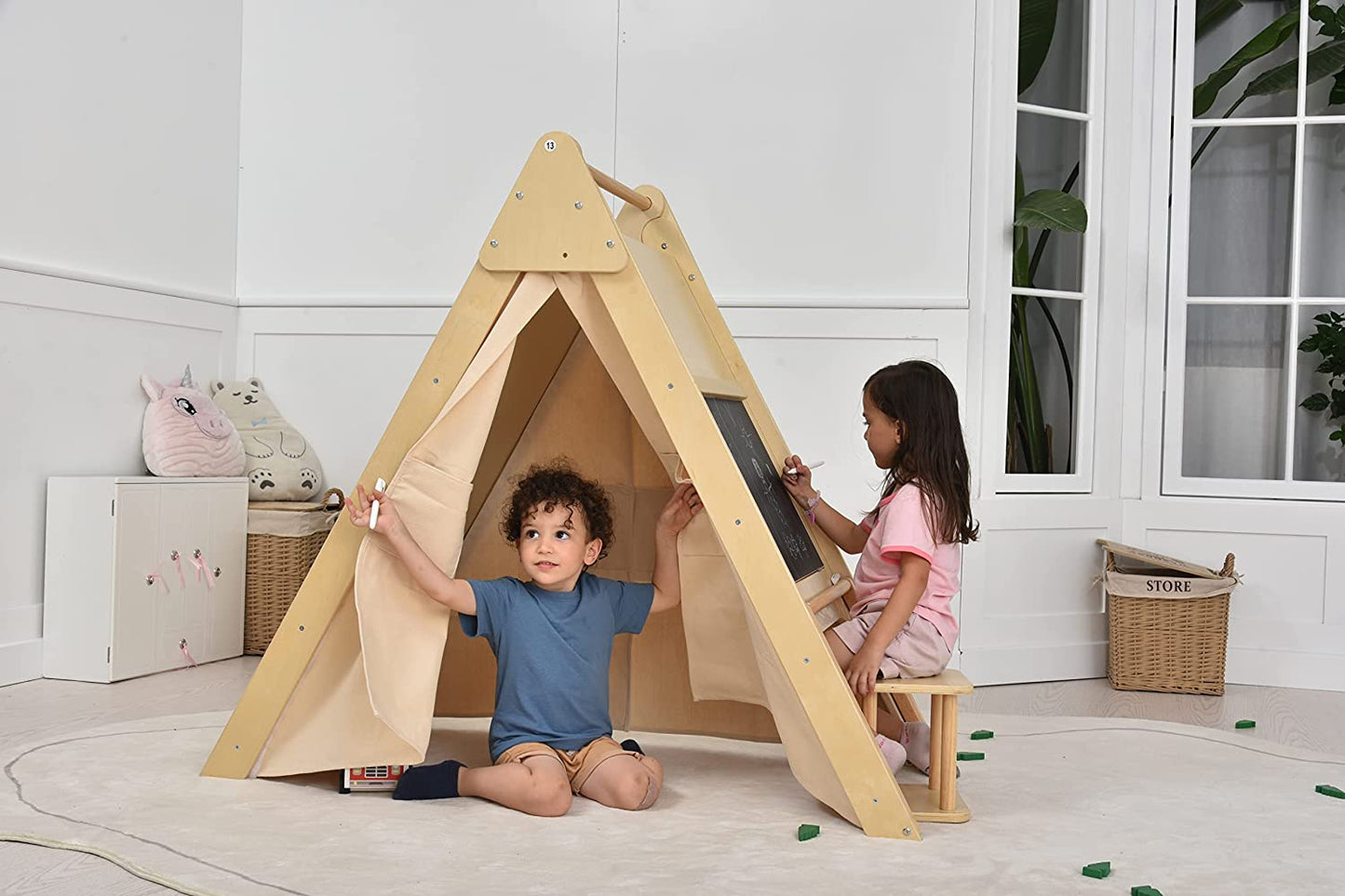 Oak - Wood Learning Tent and Climber with Desk and Chair