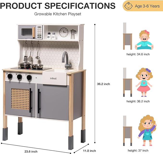 Grow With Me Adjustable Height Kitchen | Gray - Oliver Ruffus