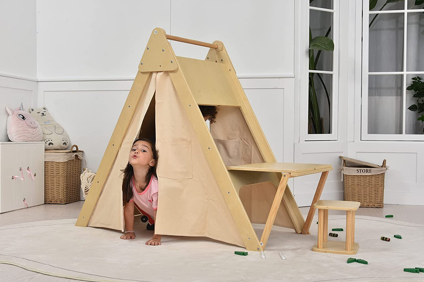 Oak - Wood Learning Tent and Climber with Desk and Chair