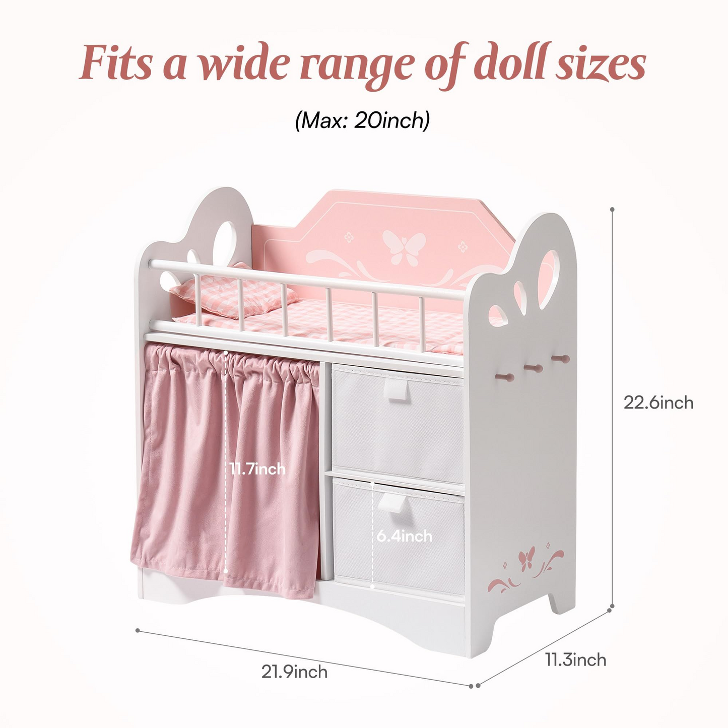 Wooden Baby Doll Crib for Kids | Pink