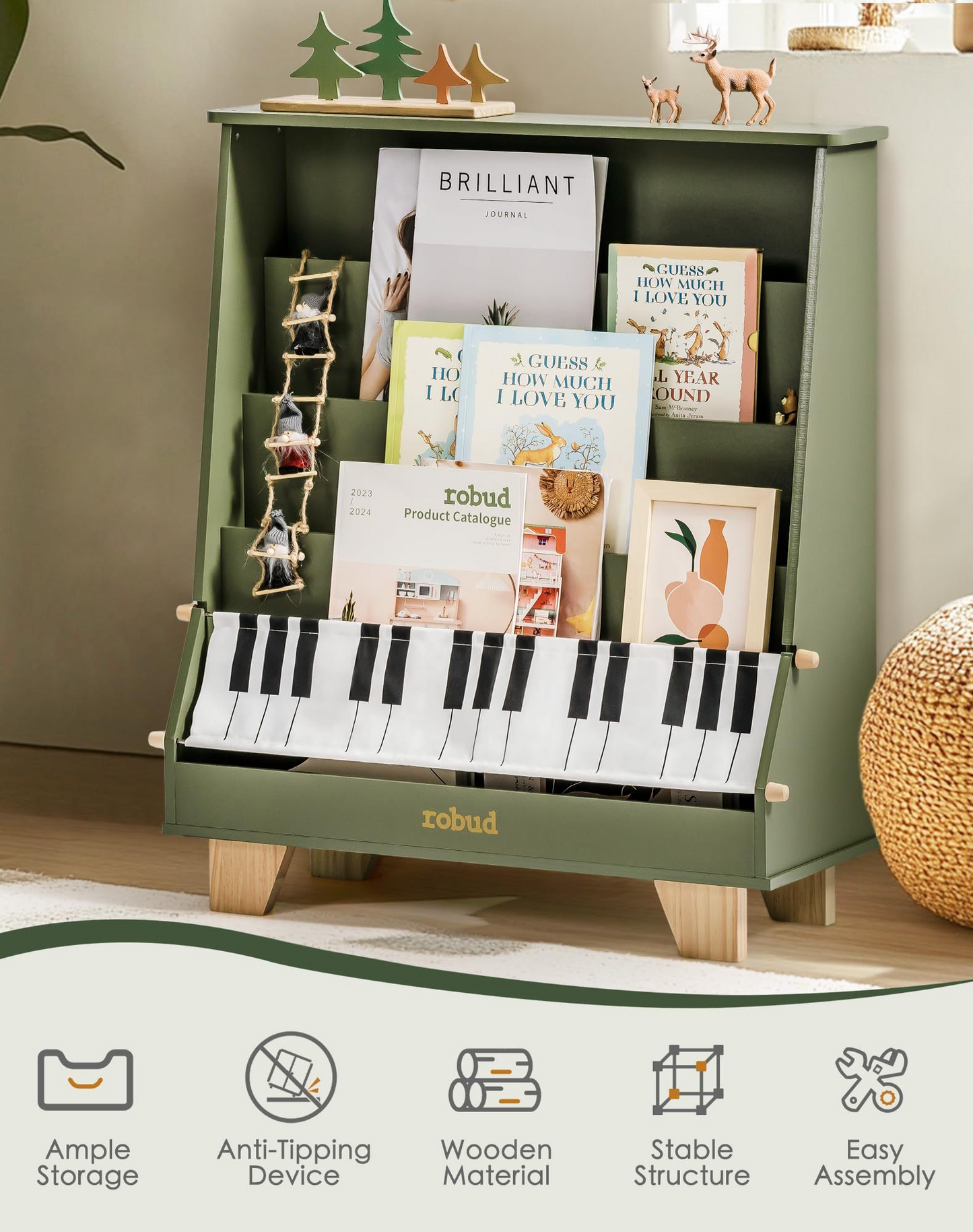 Wooden Kids Bookshelf - Piano