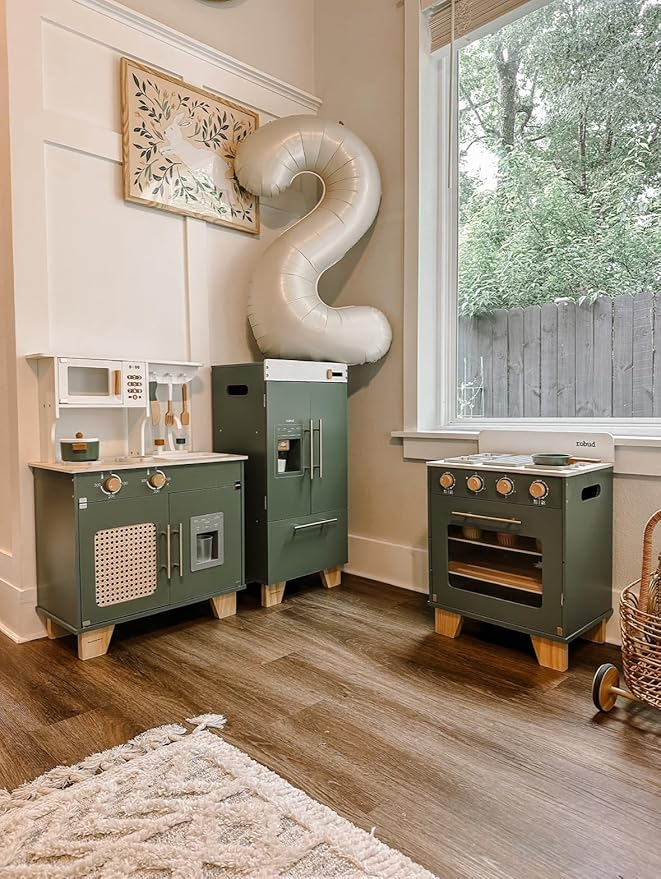 Vintage Green Wooden Toy Fridge