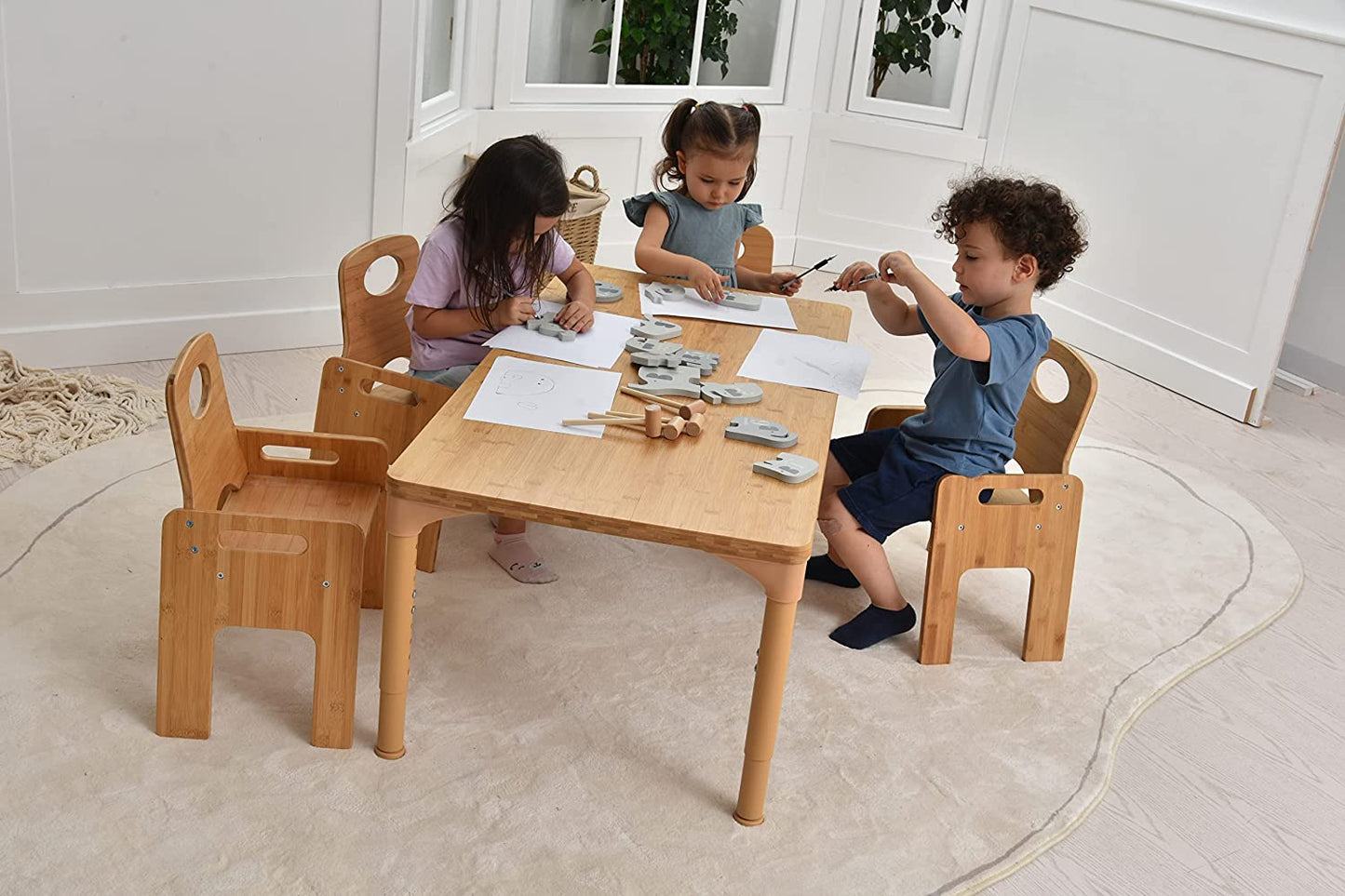 Adrian - Bamboo Toddler Table and Chair 5 Piece Set