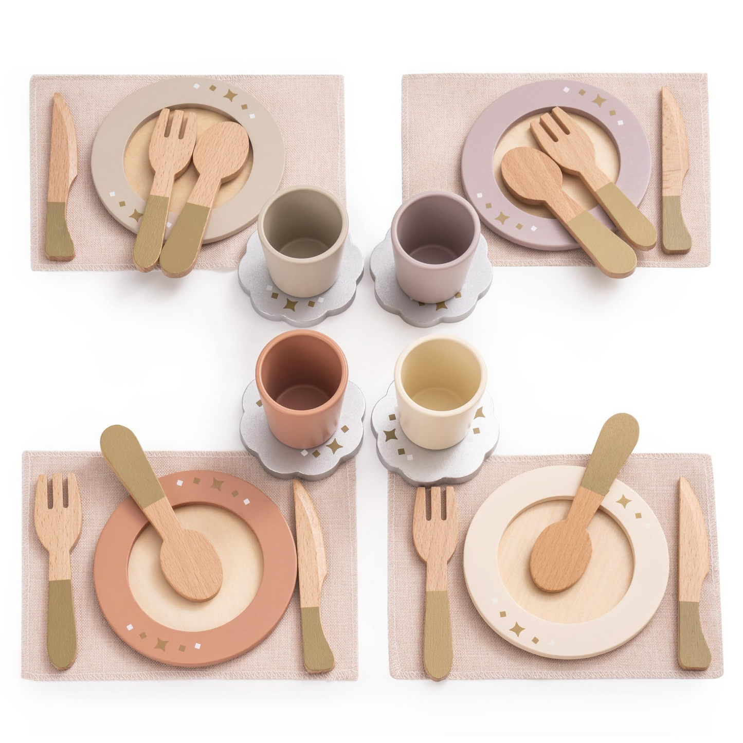 Wooden Play Dishes Set | 4 settings