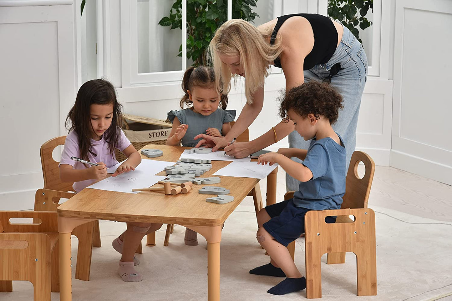 Adrian - Bamboo Toddler Table and Chair 5 Piece Set