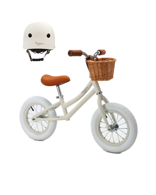 Ride-On Balance Bike Ivory White + Helmet