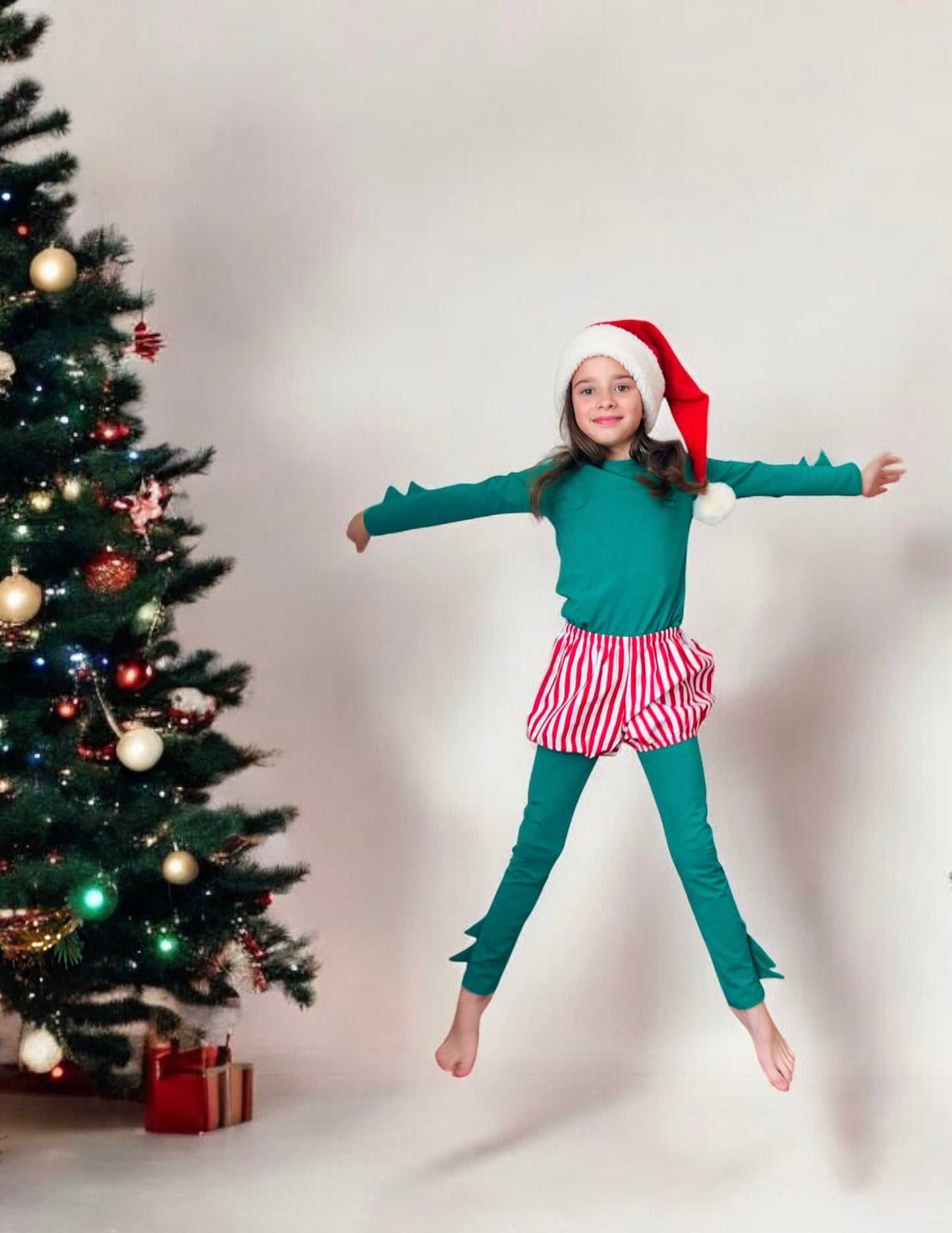 Christmas Elf Pajama Costume with Candy Cane bloomer