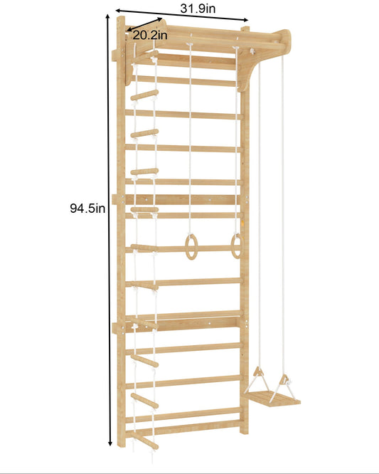 Avenlur Walnut Modular Add-On Ladder Wall Panel – Indoor Wooden Climbing Wall for Kids | Montessori-Compatible Expansion Panel