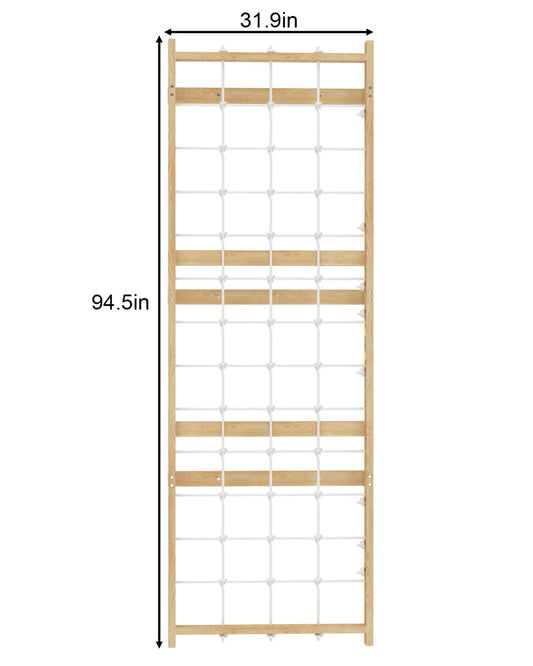 Avenlur Walnut Modular Add-On Rope Wall Panel – Indoor Wooden Climbing Net for Kids | Montessori Jungle Gym Expansion