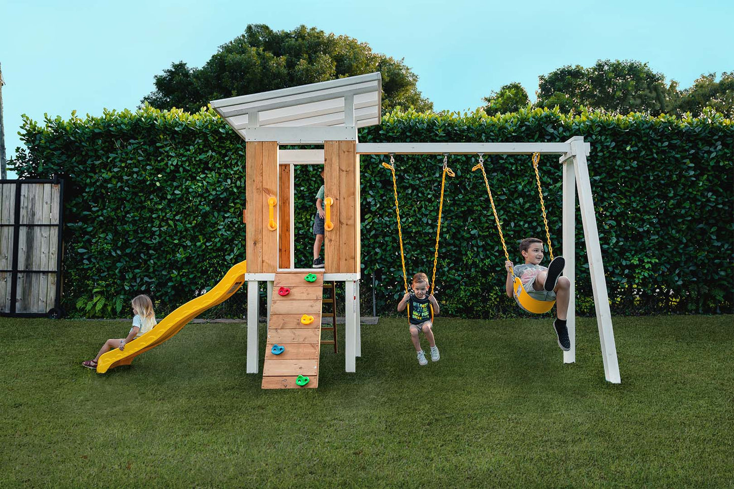 Forest - Modern Backyard Outdoor Swing Set 2 Swings And Trapeze Bar