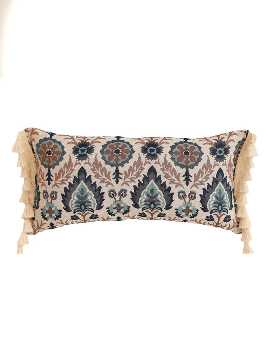 Blue Iris in Istanbul Bolster Pillow with Fringe