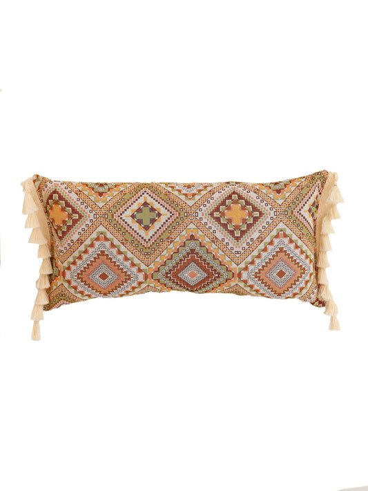 Boho Tribe Bolster Pillow with Fringe