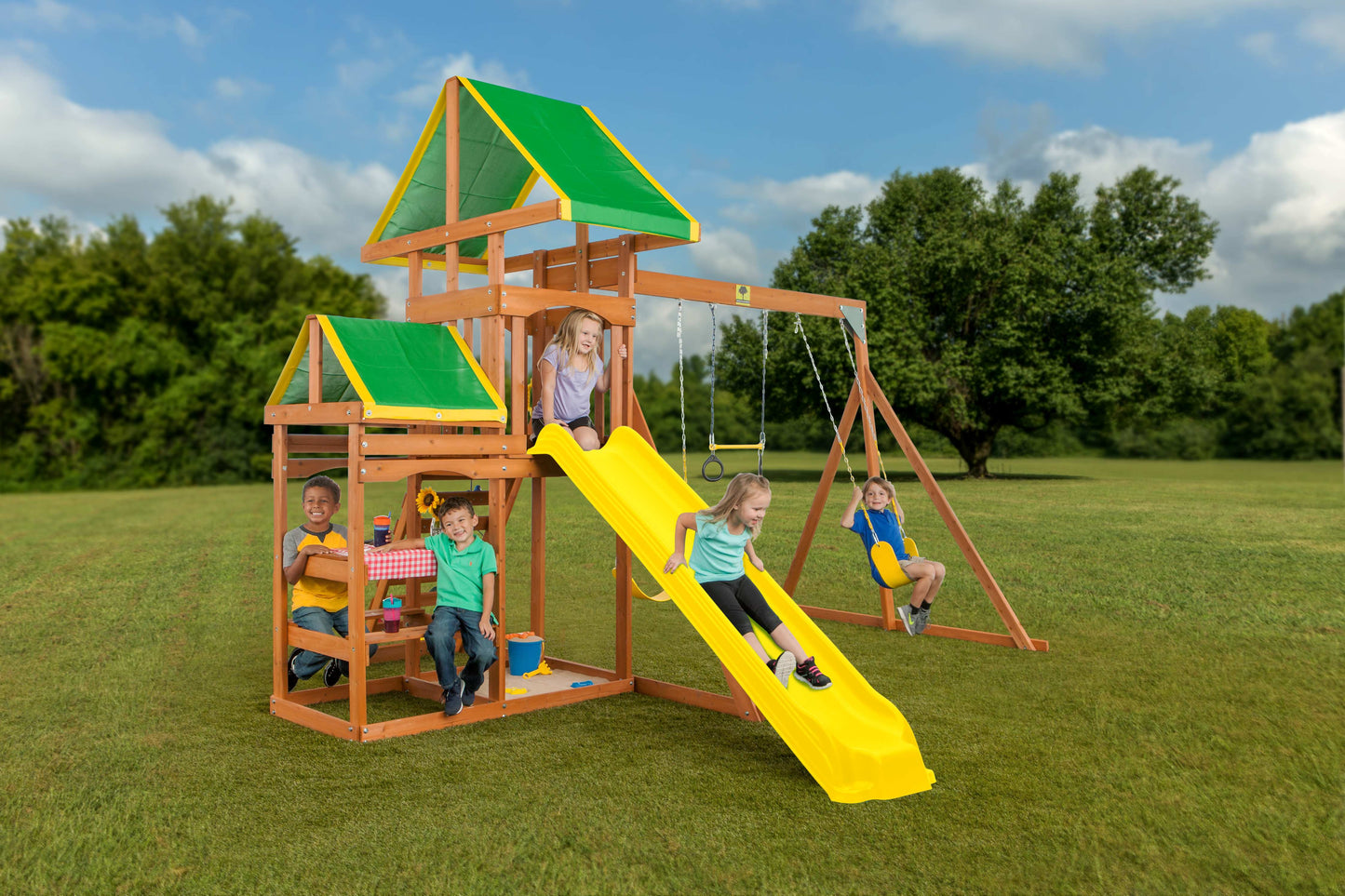 Woodlands Wooden Swing Set With Yellow Slide