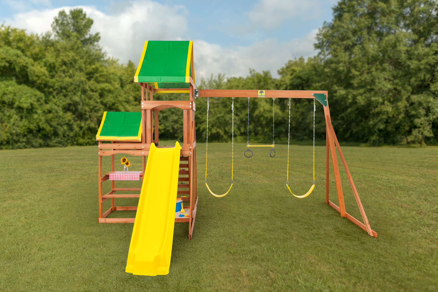 Woodlands Wooden Swing Set With Yellow Slide