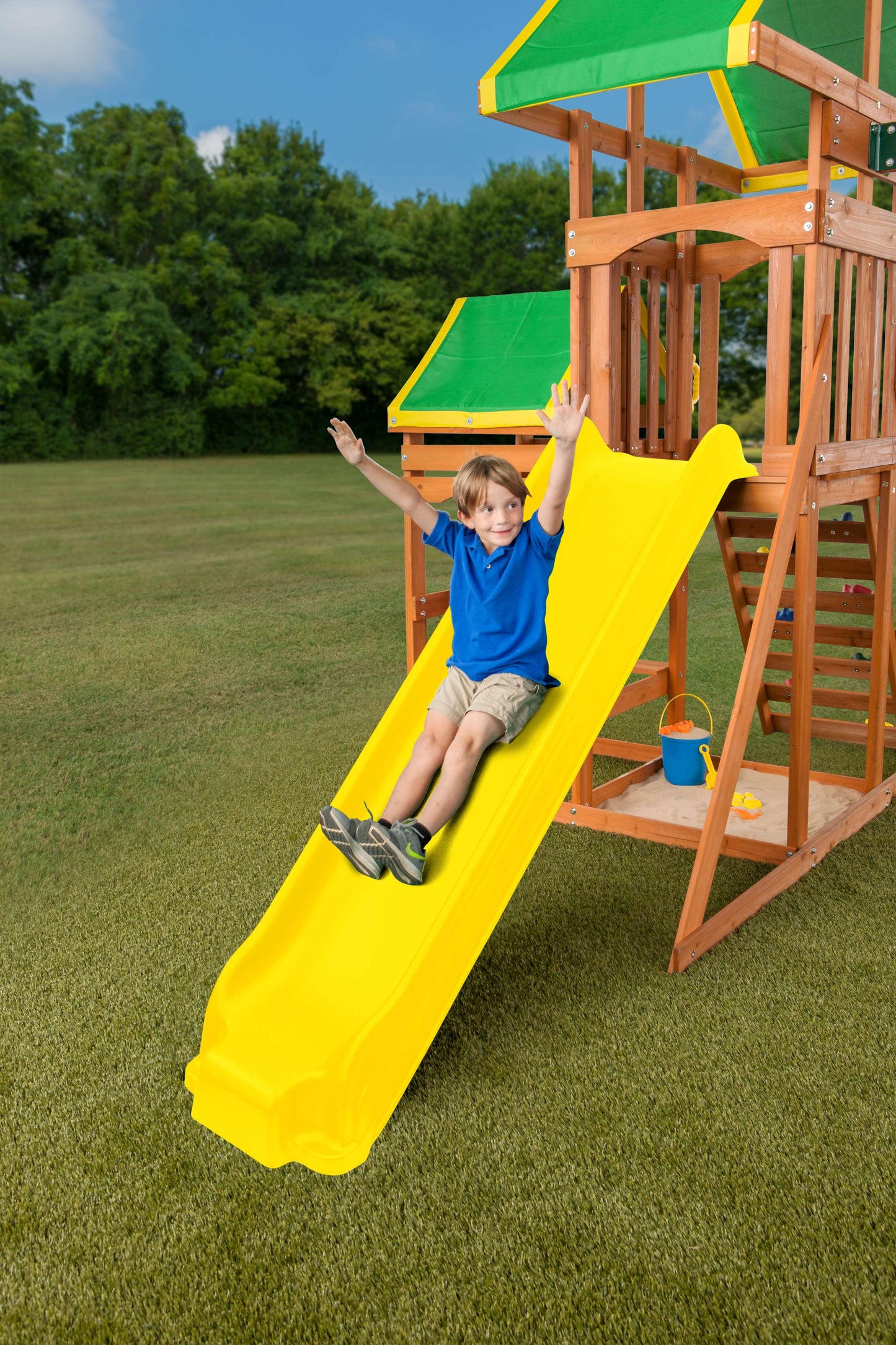 Woodlands Wooden Swing Set With Yellow Slide