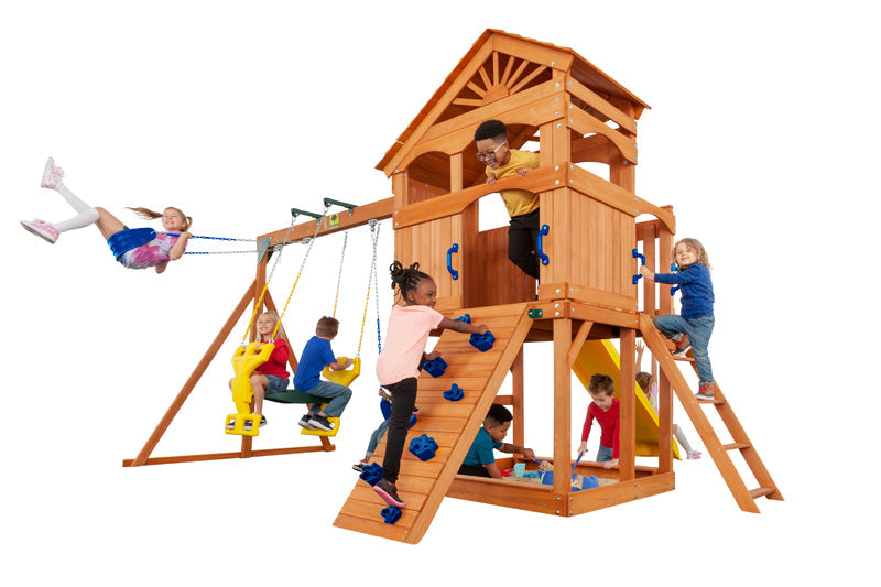 Timber Valley Wooden Swingset- Choose from 7 Accessory Color Options!