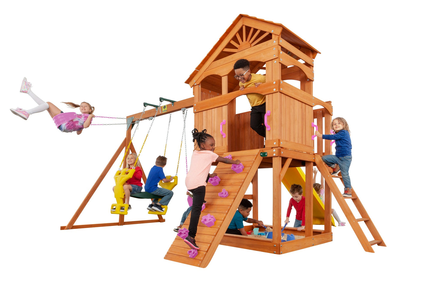 Timber Valley Wooden Swingset- Choose from 7 Accessory Color Options!