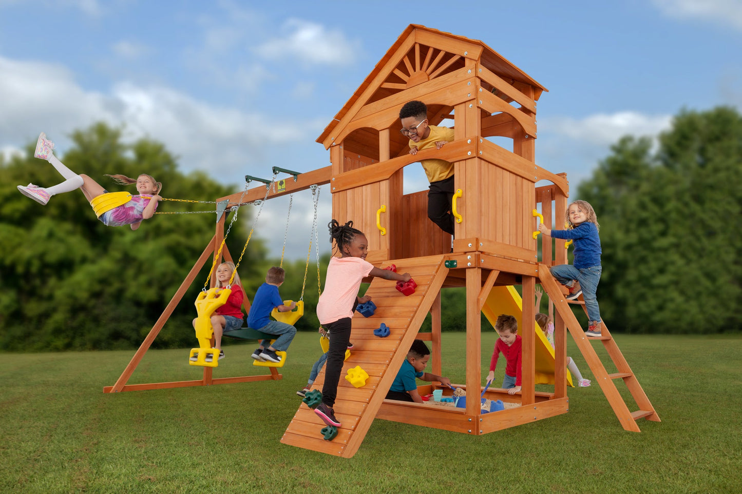 Timber Valley Wooden Swingset- Choose from 7 Accessory Color Options!