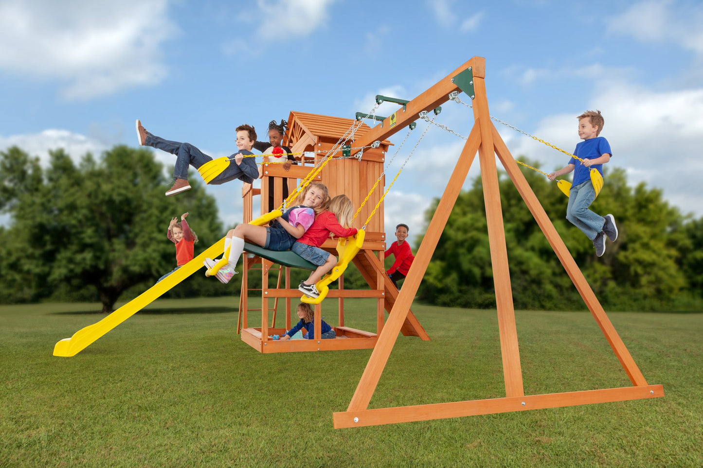 Timber Valley Wooden Swingset- Choose from 7 Accessory Color Options!