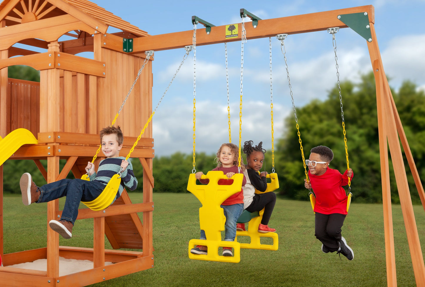 Timber Valley Wooden Swingset- Choose from 7 Accessory Color Options!