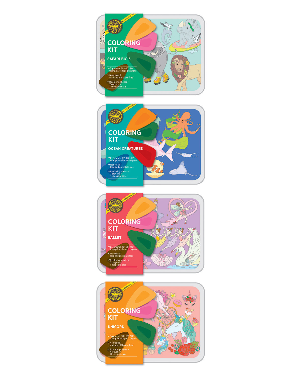 Coloring Kit Set SAFARI + OCEAN + BALLERINA + UNICORN Small