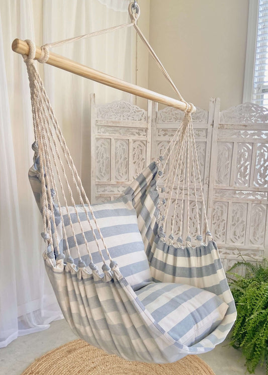 Coastal White and Blue Hanging Chair Hammock | CABANA