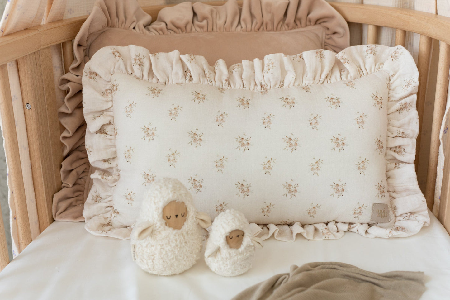 "Boho Flowers" Muslin Pillow with Frill