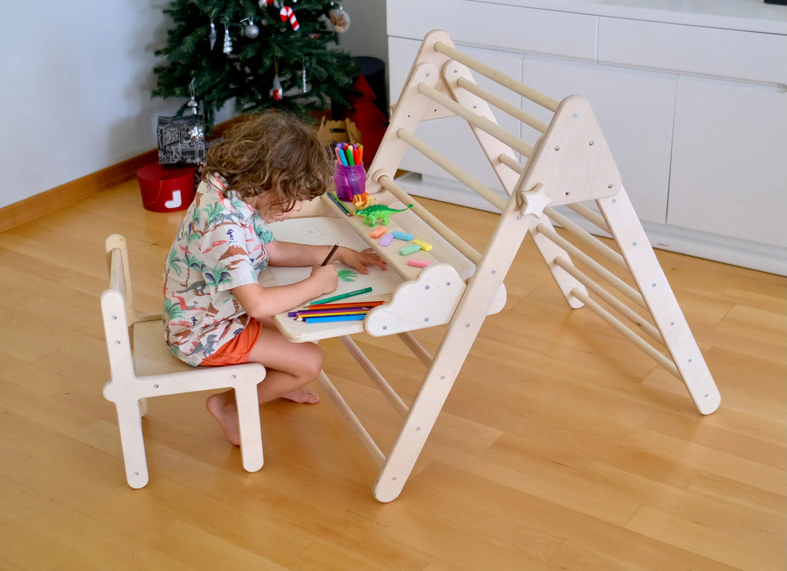 Foldable Montessori Climbing Triangle Set with Portable Table and Chair - Oliver Ruffus