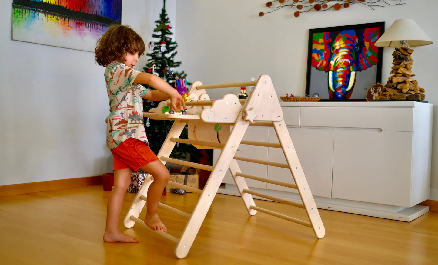 Foldable Montessori Climbing Triangle Set with Portable Table and Chair - Oliver Ruffus