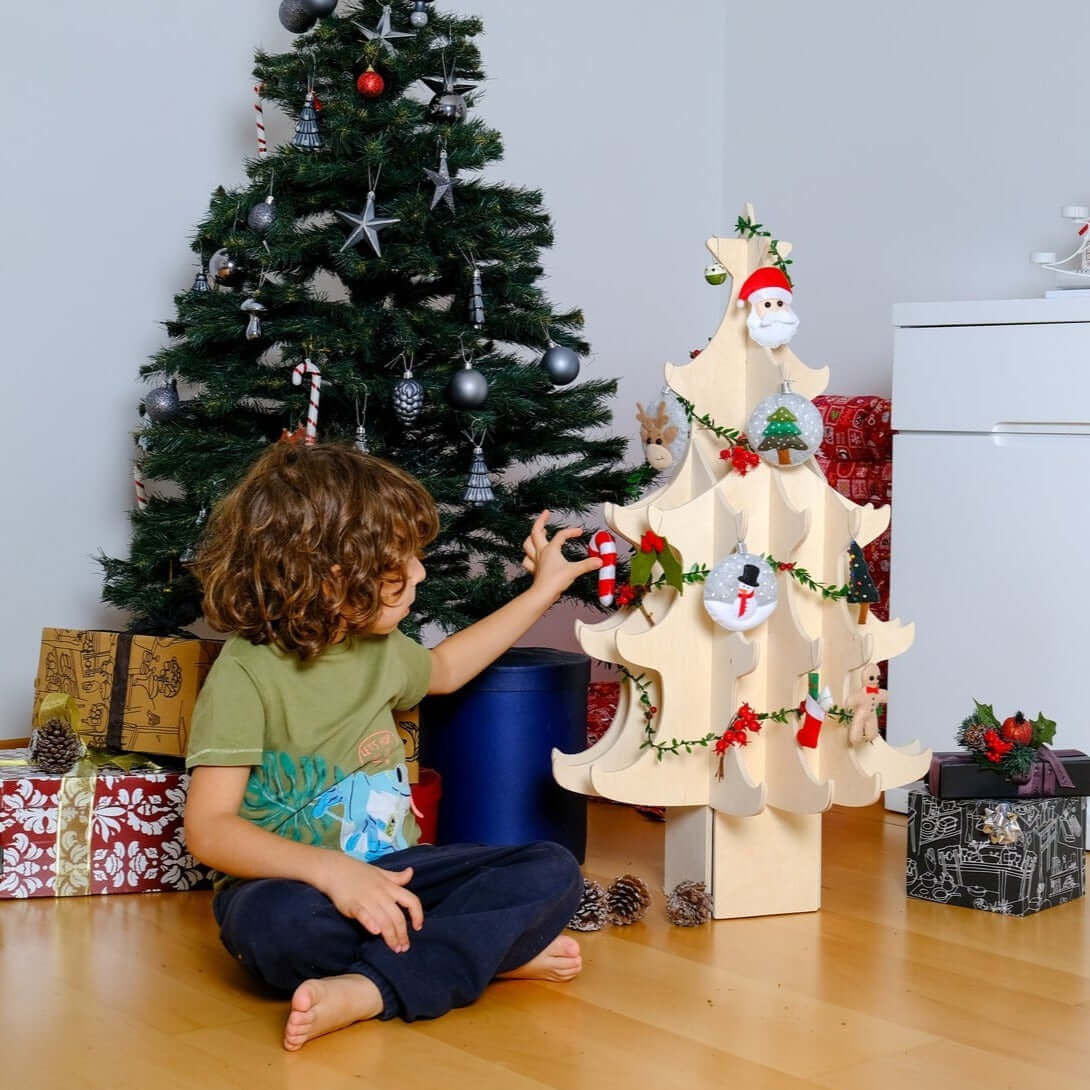 Montessori Wooden Christmas Tree & Felt Ornaments Set