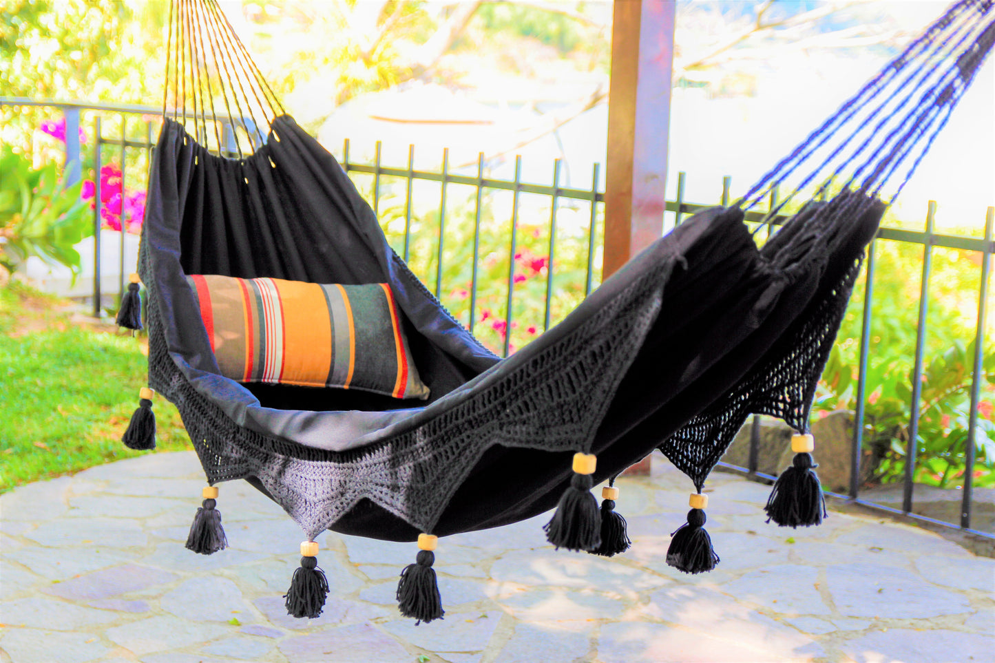 Boho Crochet Fringe Black Hammock | DANIELLA BLACK