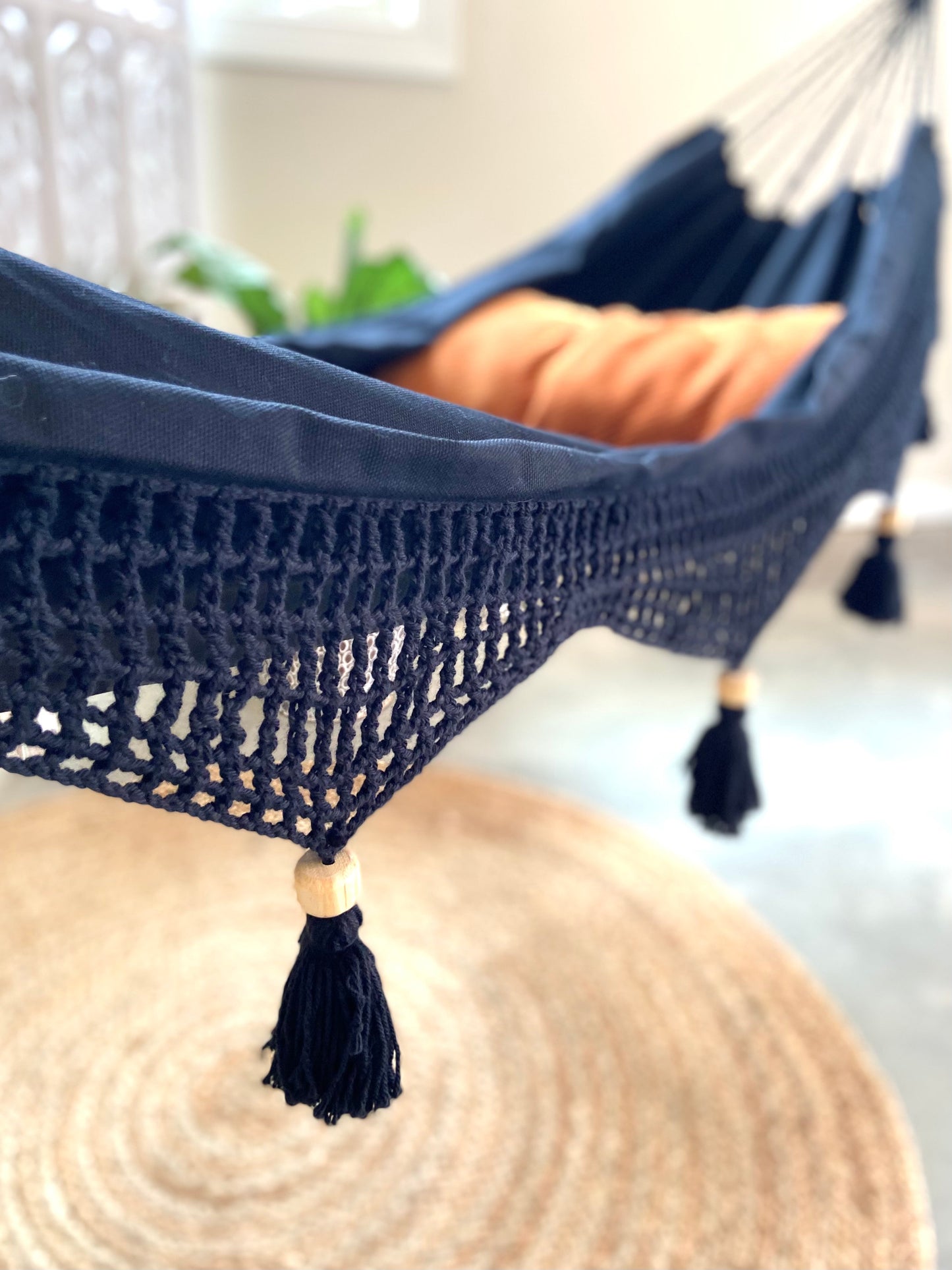 Boho Crochet Fringe Black Hammock | DANIELLA BLACK