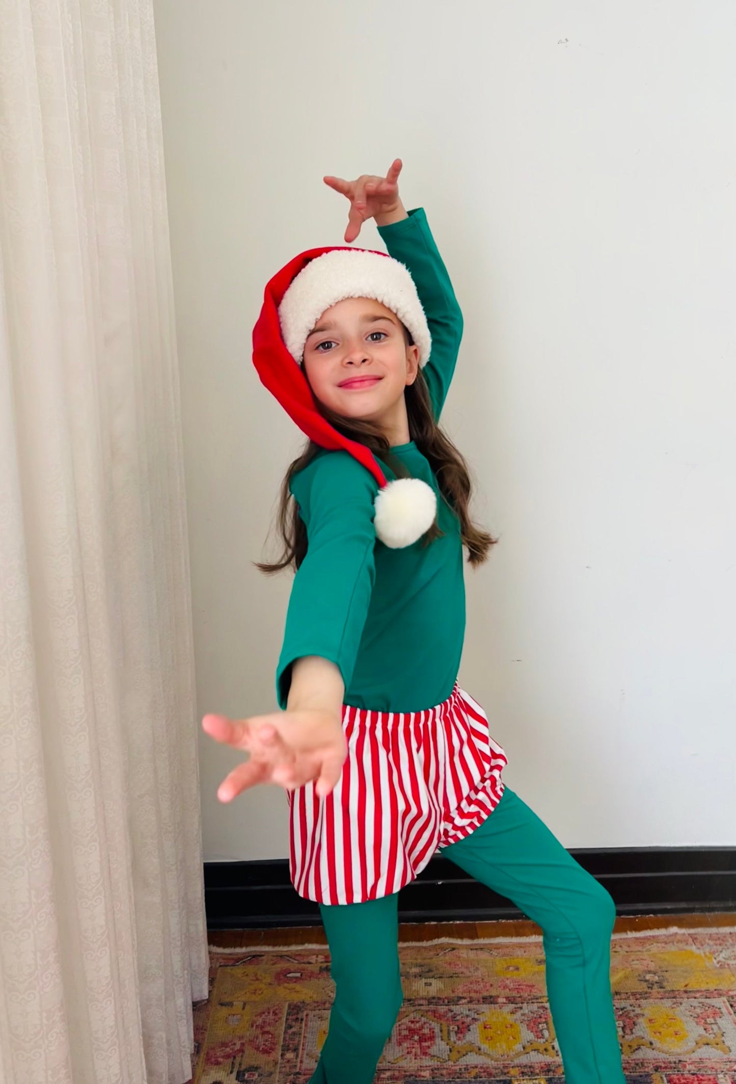 Christmas Elf Pajama Costume with Candy Cane bloomer